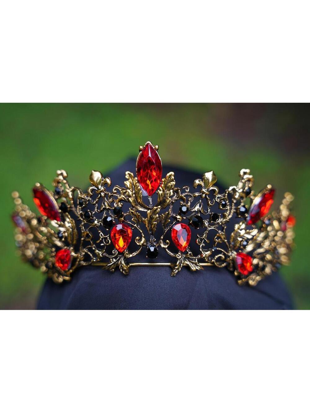 Gothic Red Crystal Black Tiara Bridal Crown Birthday Wedding Gift Diadem Bronze
